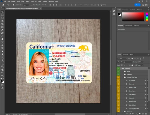 Authentic California Driver License Template