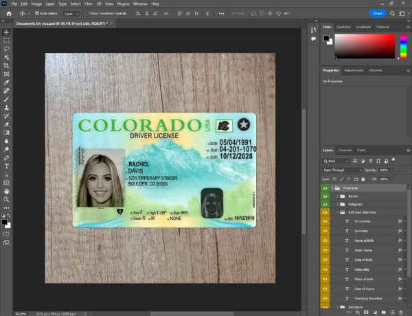 Colorado Fake driver license template