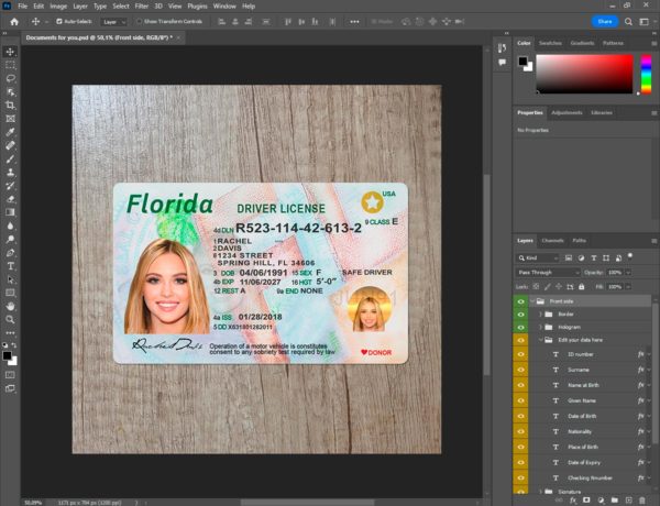 Florida Fake driver license template