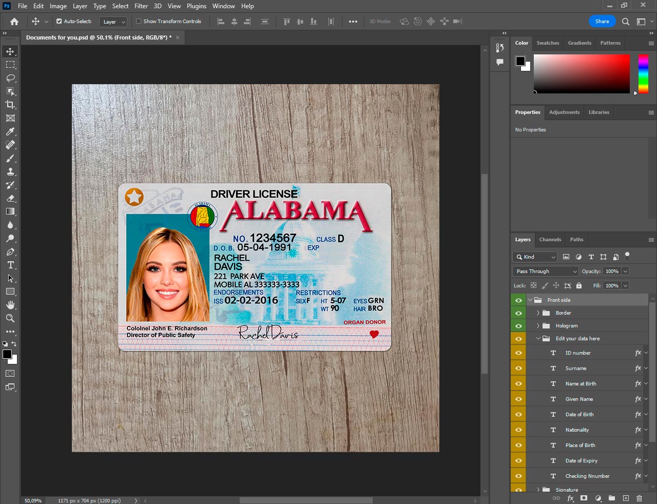 Authentic Alabama Driver License Template