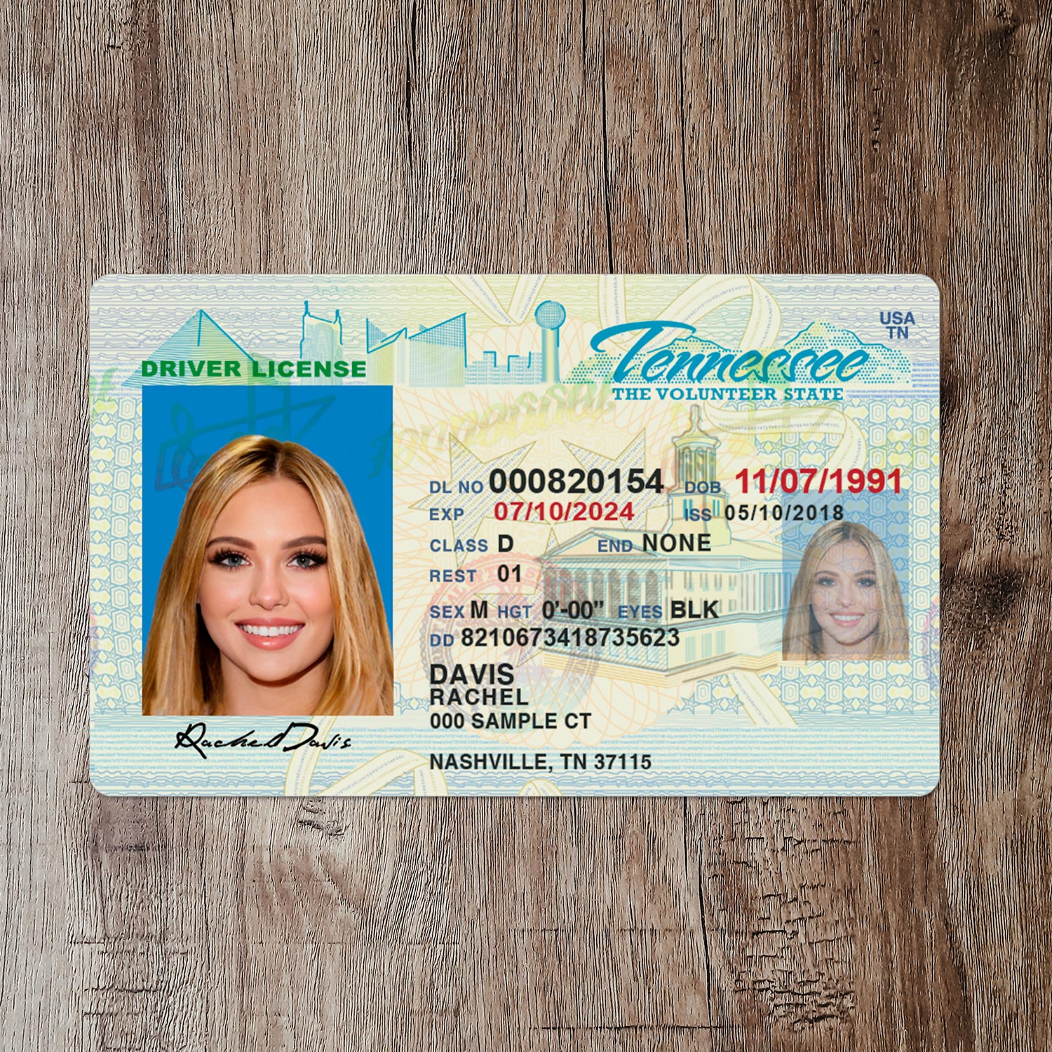 Authentic Tennessee Driver License Template