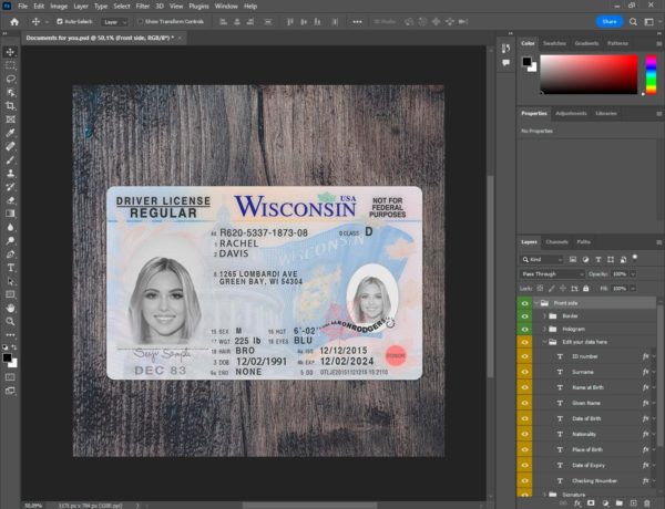 Wisconsin Fake driver license template