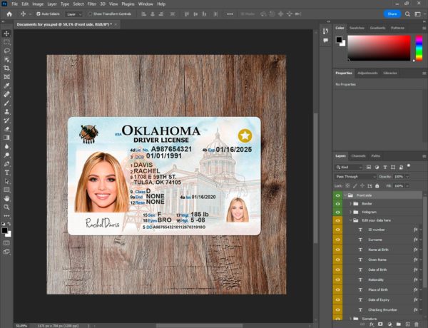 Oklahoma Fake driver license template