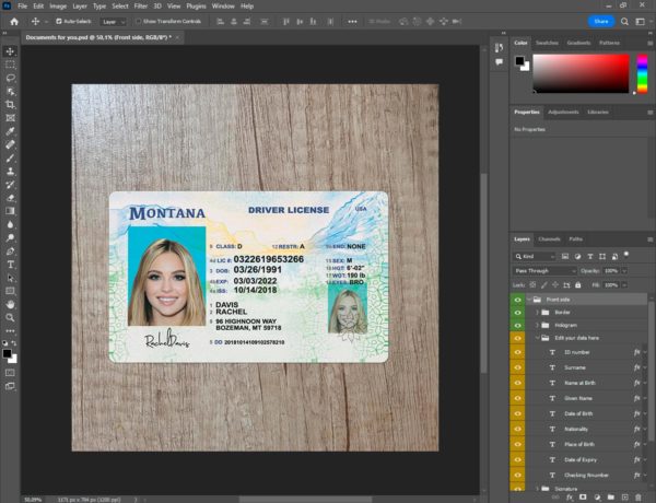 Montana Fake driver license template