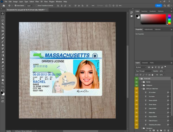 Massachusetts Fake driver license template