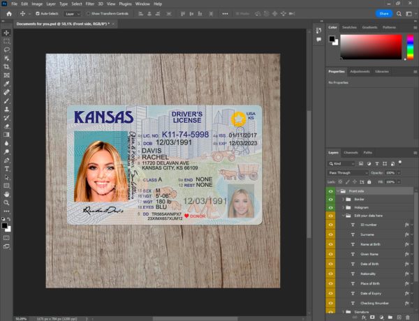 Kansas Fake driver license template