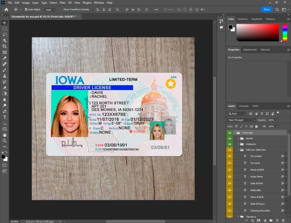 Iowa Fake driver license template