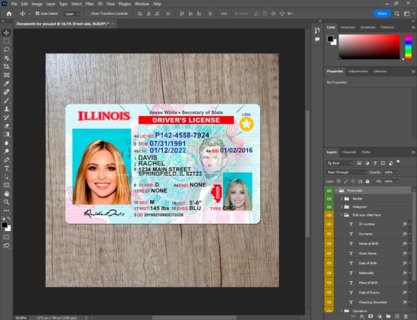 Illinois Fake driver license template