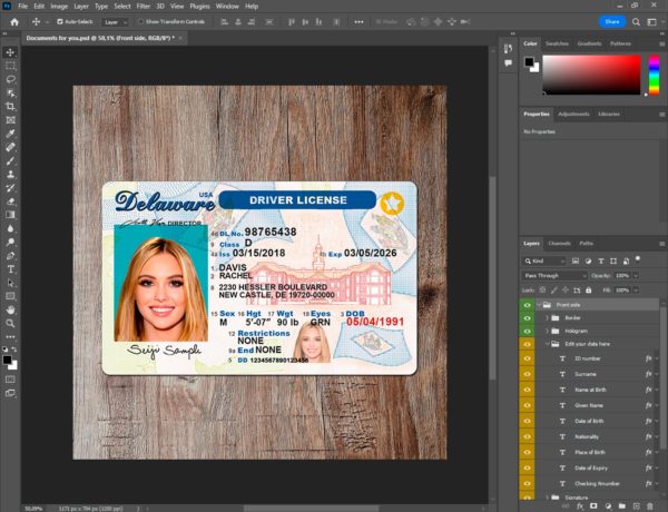 Delaware Fake driver license template