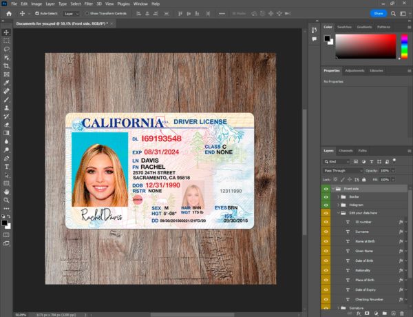 California Fake driver license template