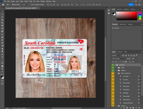 South Carolina Fake driver license template