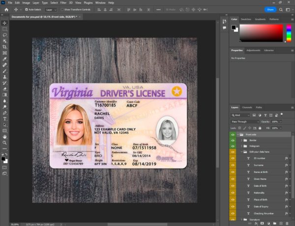 Virginia Fake driver license template