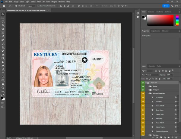 Kentucky Fake driver license template