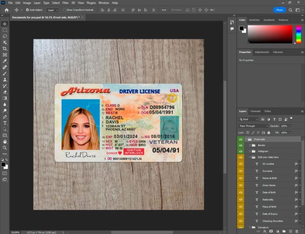 Arizona Fake driver license template