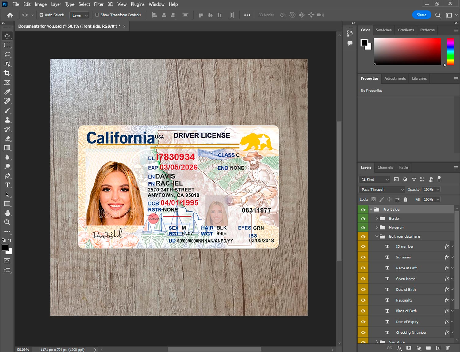 california Fake driver license template