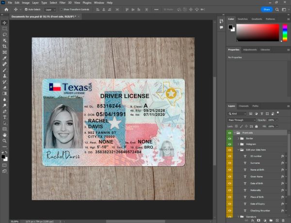 Texas Fake driver license template