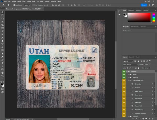 Utah Fake driver license template