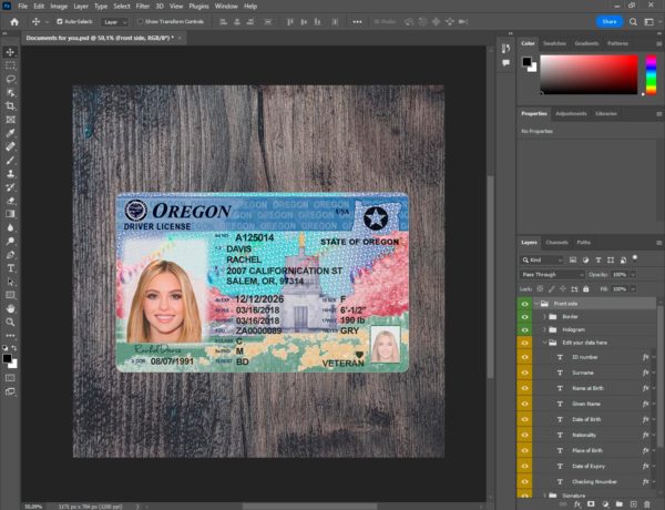 Oregon Fake driver license template
