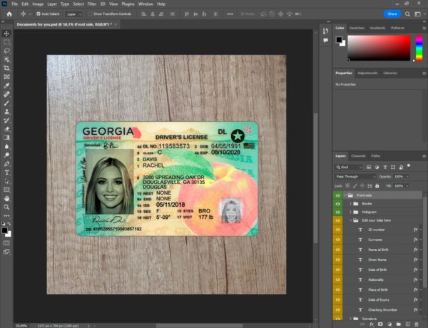 Georgia Fake driver license template