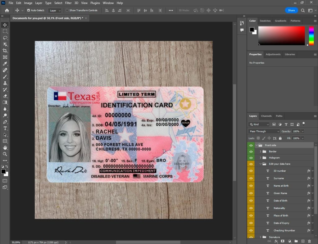 Texas Id template