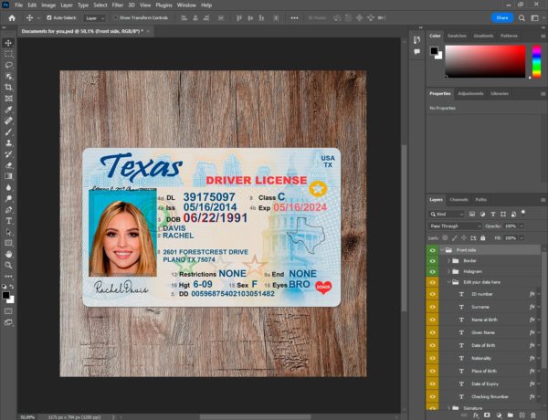 Texas Driver license Template