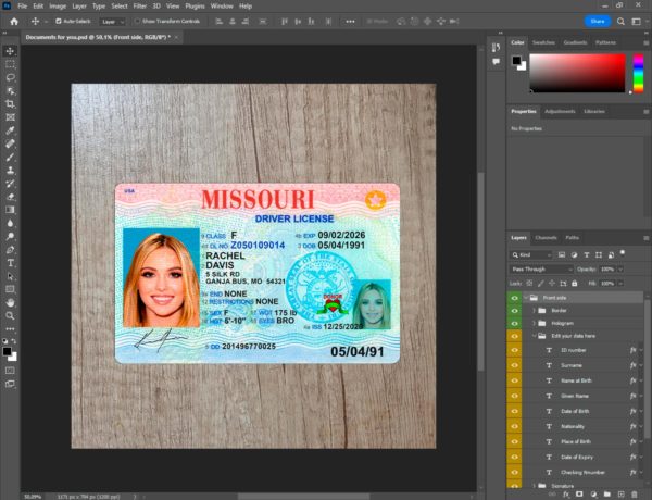 Missouri Fake driver license template