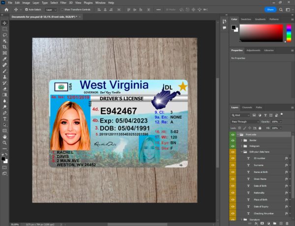 West Virginia Fake driver license template